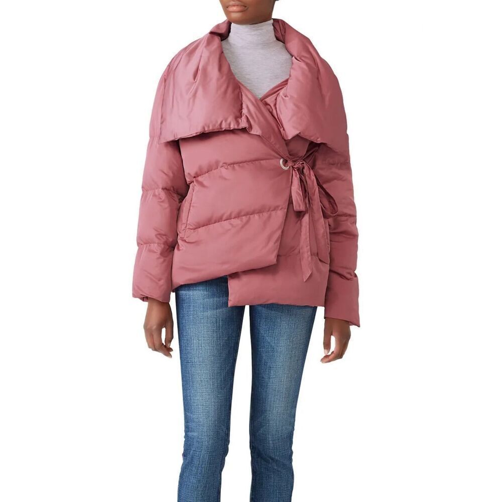 NWT Avec Les Filles Dark Pink Belted Puffer Jacket Size Small